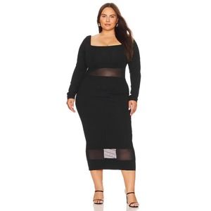 NWT Remi x Revolve Black Sheer Mesh Panel Midi Dress Long Sleeve Womens Size XL